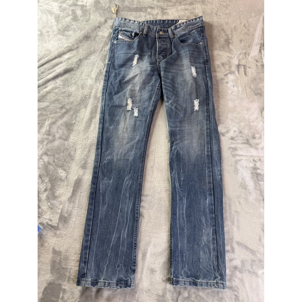 Diesel Jeans Kurren 2000s Mens 32x32 Blue Embroidered Distressed
